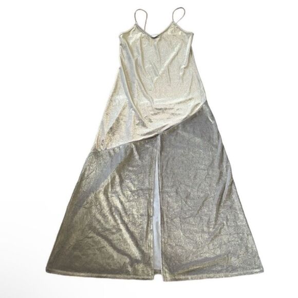 Leith Beige Metalic High Slit Maxi Dress(Size Medium) - Picture 3 of 5